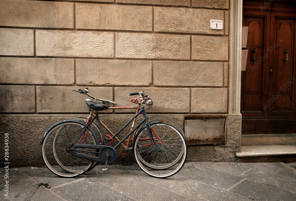 Italian old-style bicyles in Lucca, Tuscany