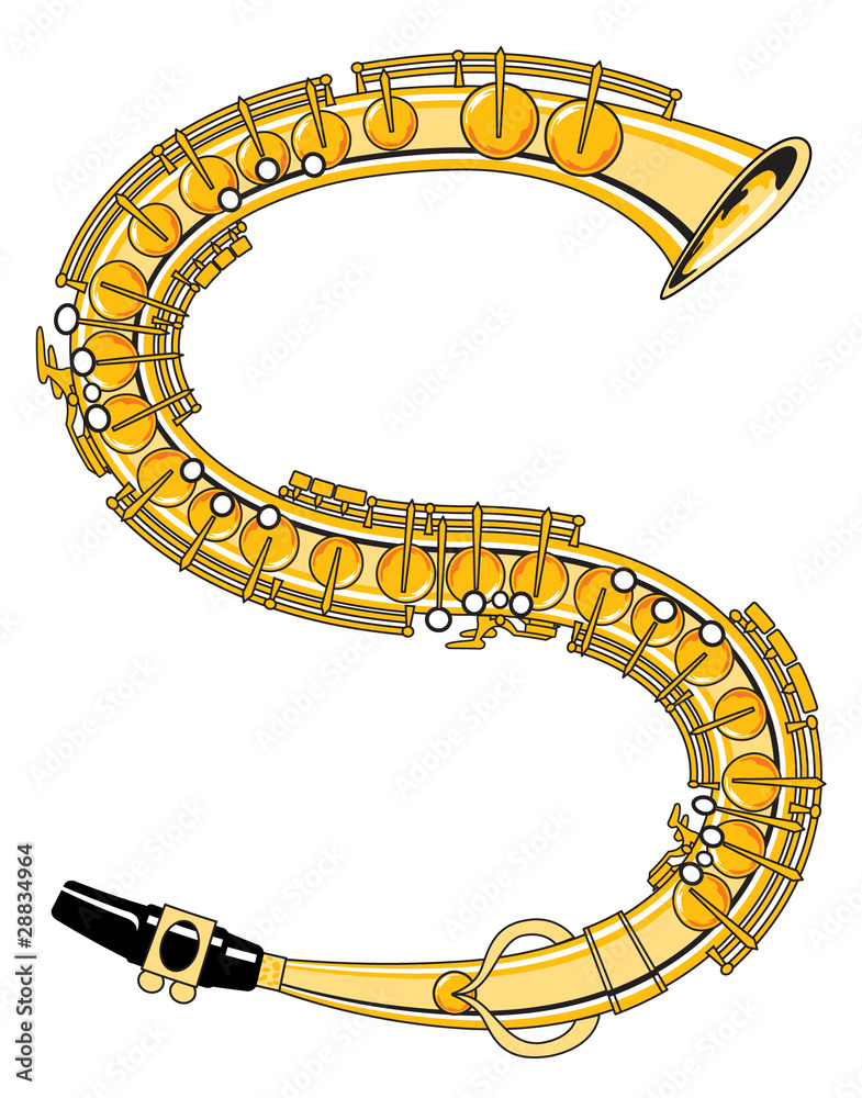 SaxophoneStyle Musical Alphabet Letter S Stock Vector Adobe Stock