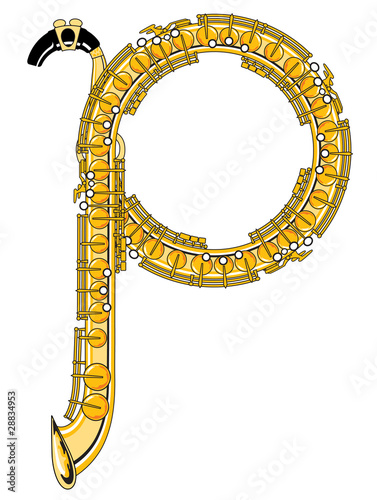 Saxophone-Style Musical Alphabet Letter P