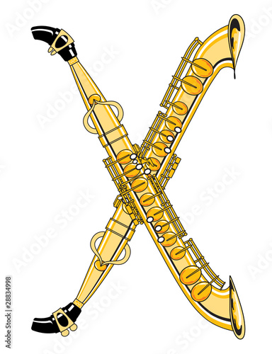 Saxophone-Style Musical Alphabet Letter X