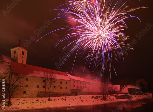 castle and fireworks in Strakonice, Czech Republic