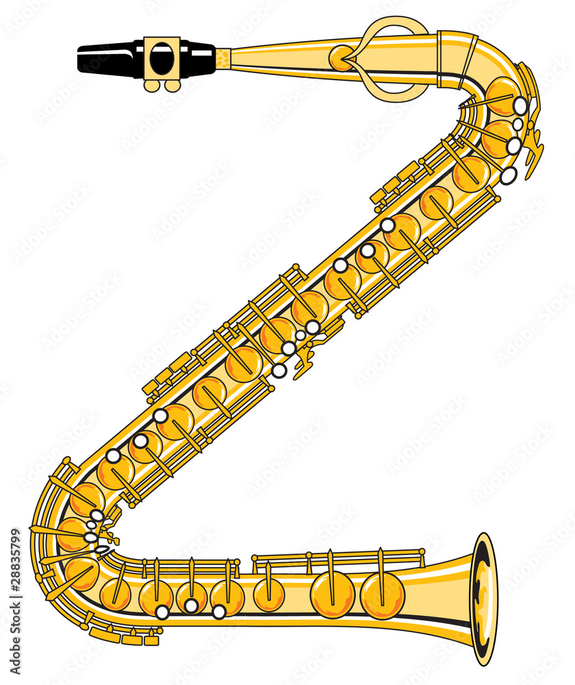 Saxophone-Style Musical Alphabet Letter Z vector de Stock | Adobe Stock