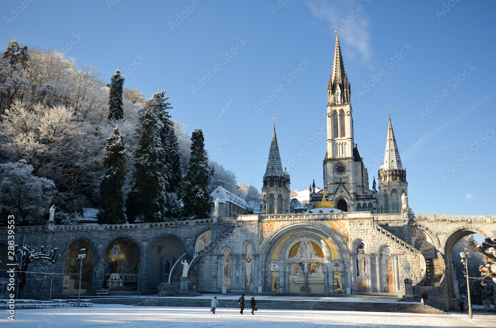 Neige et cathédrale de Lourdes
