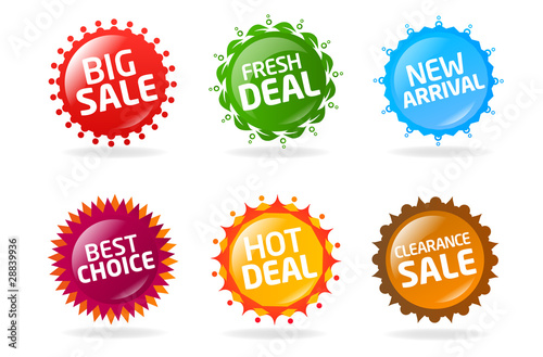 Collection of shiny colorful sale labels and stickers