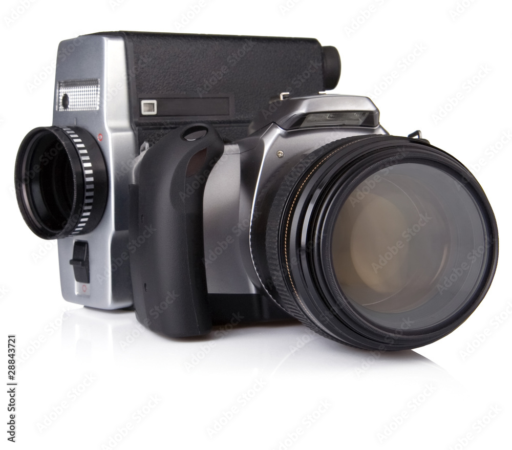 digital photo and film camera isolated on white