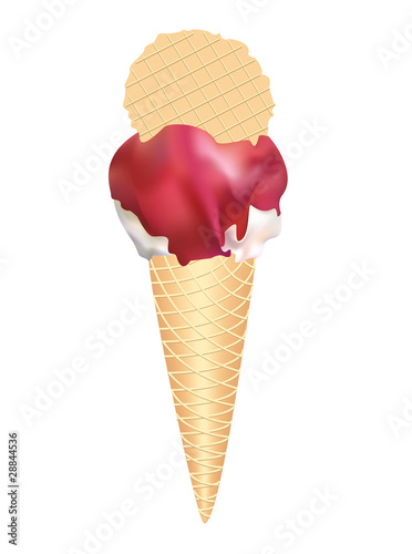 ice cream with glaze and wafers