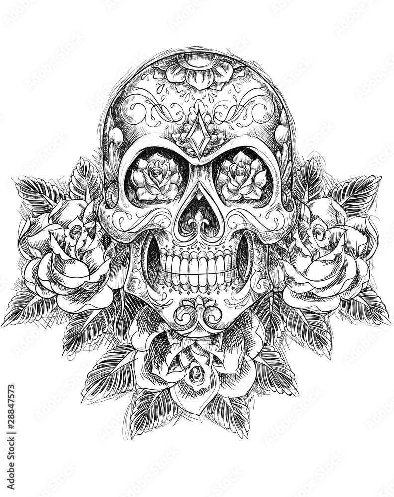 Fototapeta premium Sketchy Skull with Roses