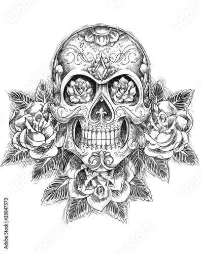 Sketchy Skull with Roses