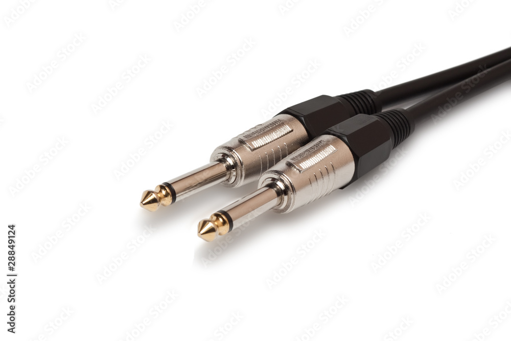 black audio cable isolated on white black audio cable isolated on white
