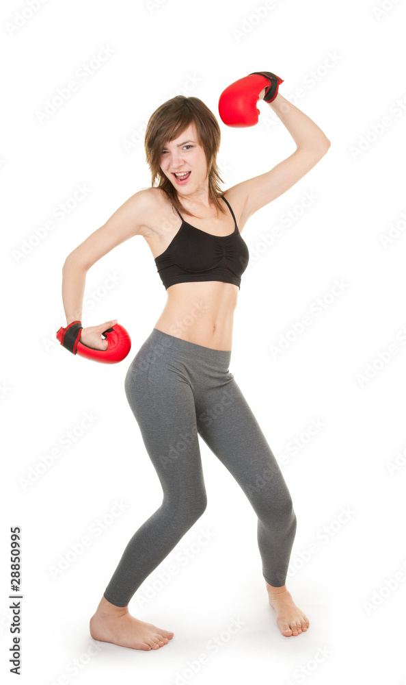sports girl with boxing gloves