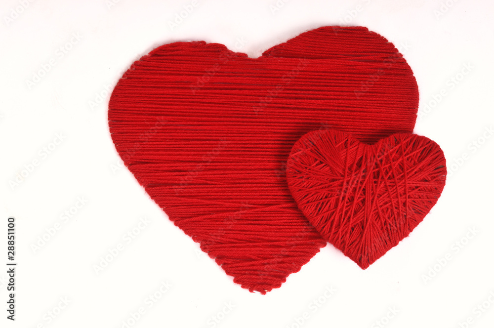 Two knit hearts isolated on white background Two knit hearts isolated on white background