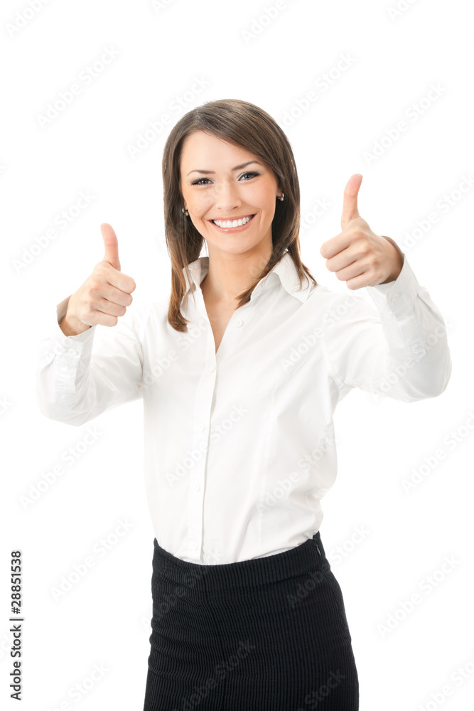Happy businesswoman with thumbs up gesture, isolated Happy businesswoman with thumbs up gesture, isolated