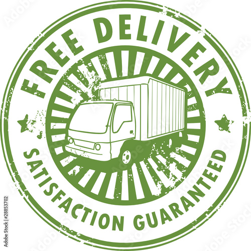 Stamp with a delivery car and the text free delivery