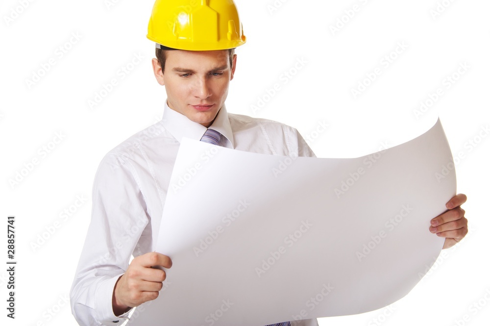 Young handsome builder isolated on white Young handsome builder isolated on white