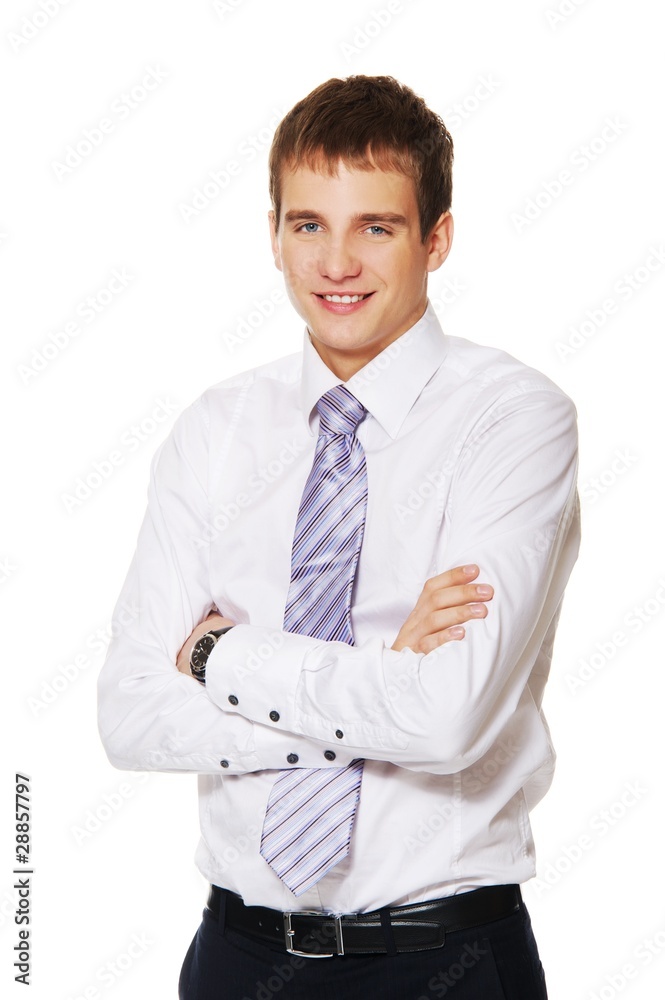 Young happy businessman isolated on white background Young happy businessman isolated on white background
