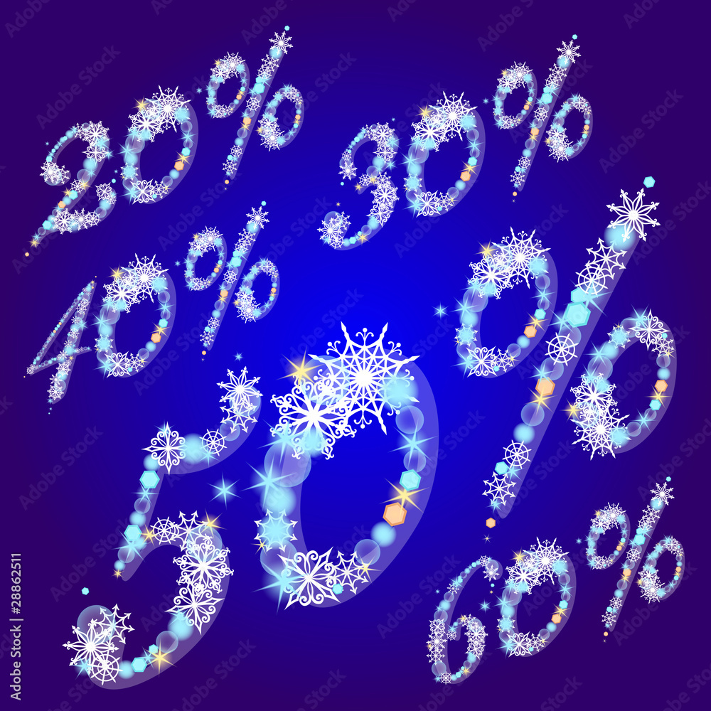 Vector winter sale percents with snowflakes