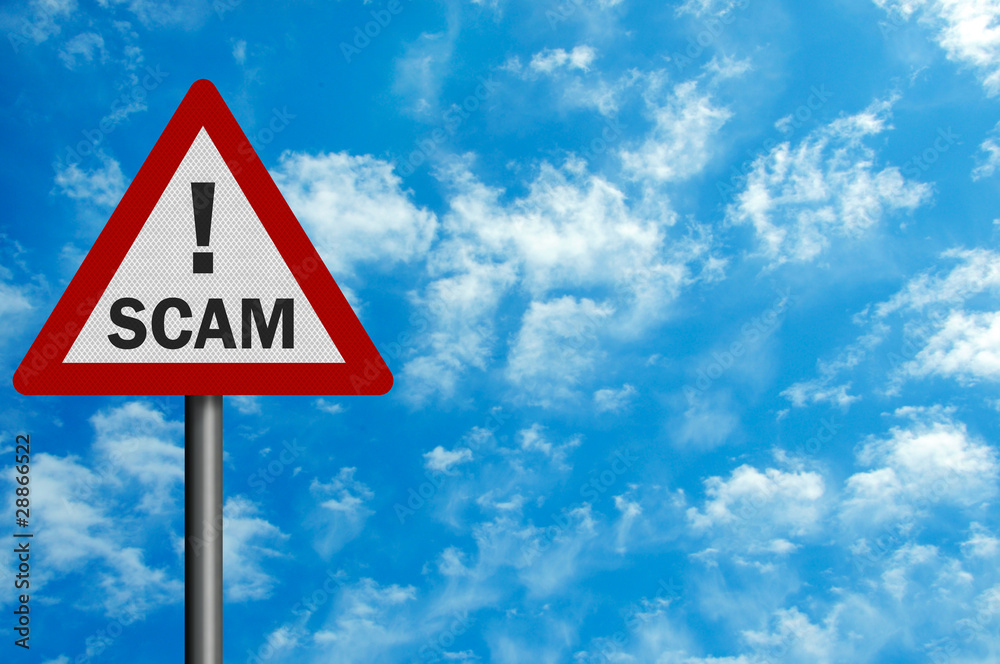 Photo realistic 'scam warning' sign, with space for text overlay Photo realistic 'scam warning' sign, with space for text overlay