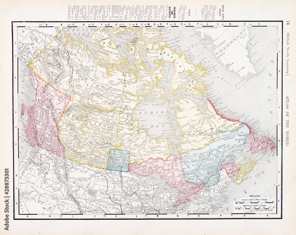 Antique Vintage Color Map of Canada, North America
