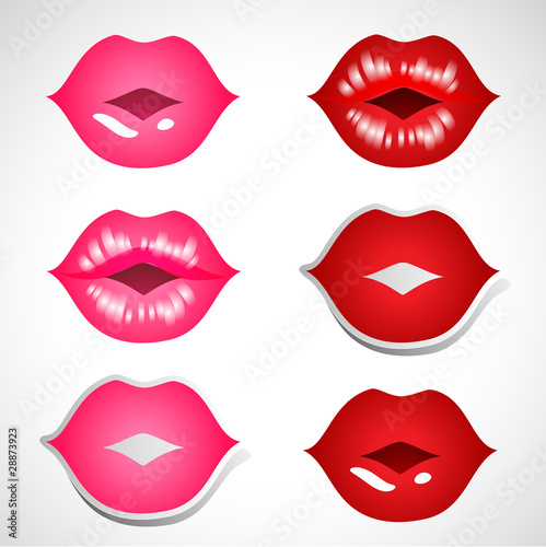 vector illustration or red ans pink kissing lips