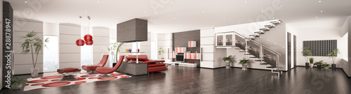 Modern apartment interior panorama 3d render