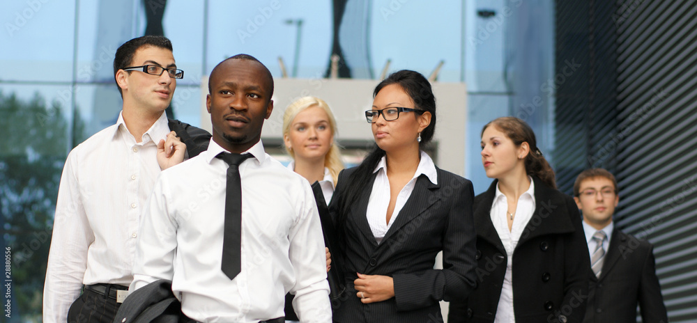 An international business team on a modern background An international business team on a modern background