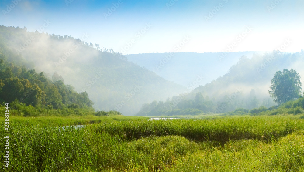 Southern Urals. Mountains and river. Sunrise Southern Urals. Mountains and river. Sunrise