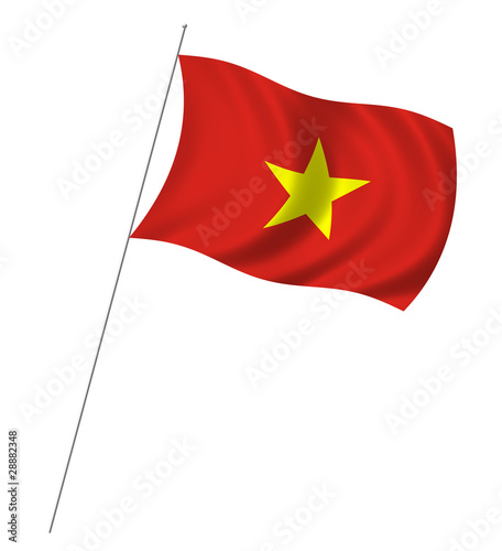 Flag of Vietnam with pole flag waving over white background