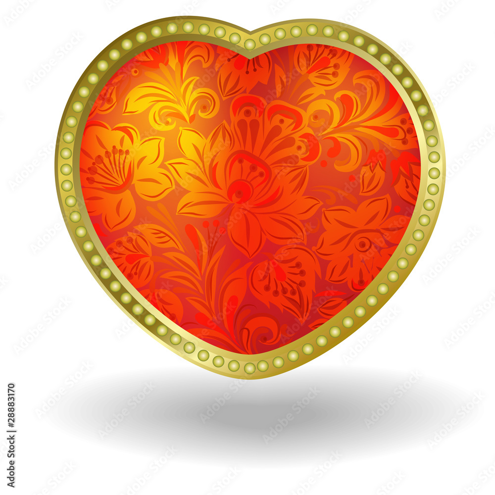 red heart with red floral ornament