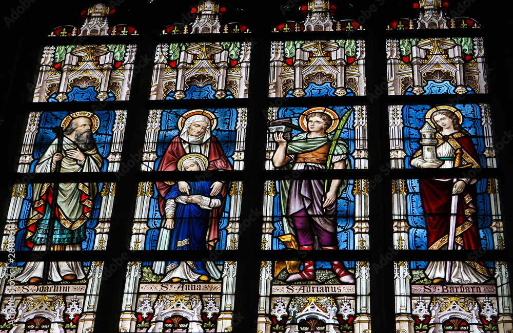 Stained glass - Saint Barbara, Ana, Joachim and Maria Stained glass - Saint Barbara, Ana, Joachim and Maria