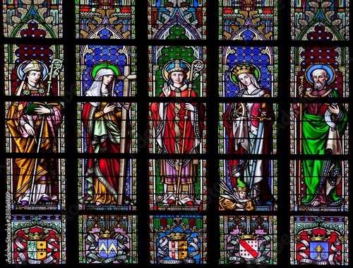 Glass window in the Church of Our Lady of Sablon in Brussels