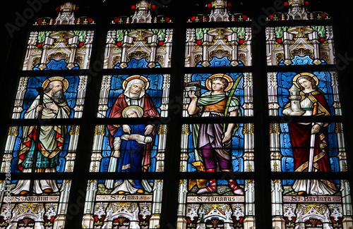 Stained glass - Saint Barbara, Ana, Joachim and Maria