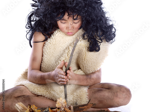 neanderthal making fire photo