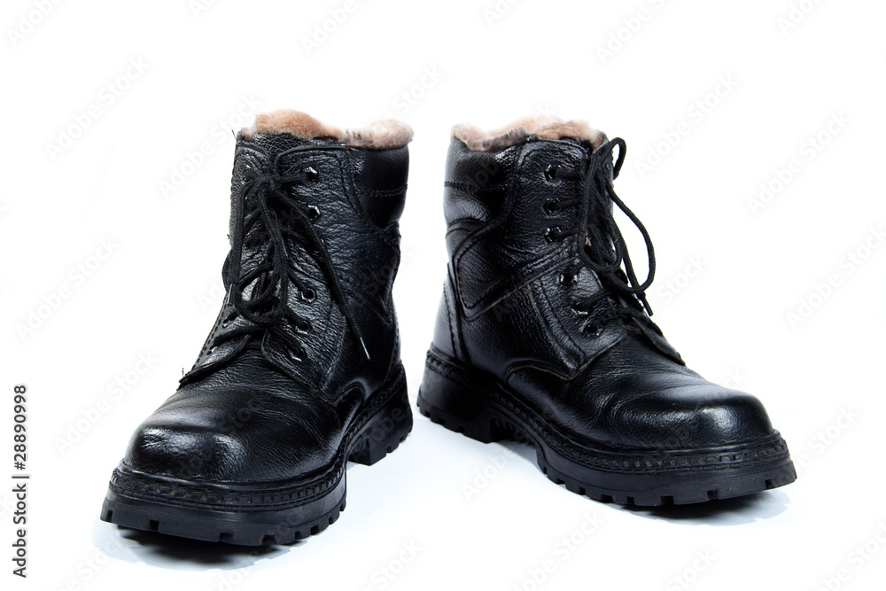 Black man's boots, on the white background, isolated