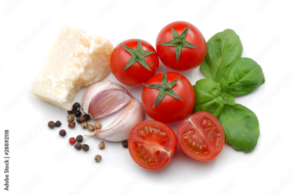 Tomatoes, basil, garlic and parmesan cheese Tomatoes, basil, garlic and parmesan cheese