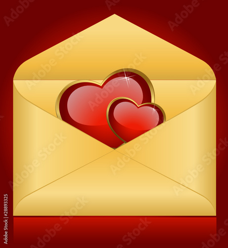 Celebratory envelopes with red hearts