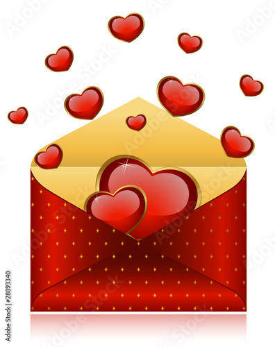 Celebratory envelopes with red hearts