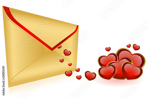 Celebratory envelopes with red hearts