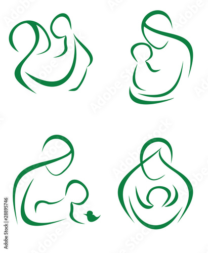mother and child, set of icons in  simple lines part 2