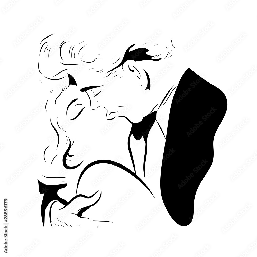 Couple Amoureux Qui S Embrasse Dans La Bouche Stock Illustration Adobe Stock