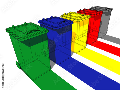 Five trash cans for garbage separation