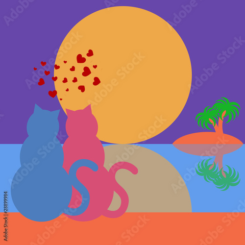 Happy Valentines Day Cats in Love Silhouette Tropical
