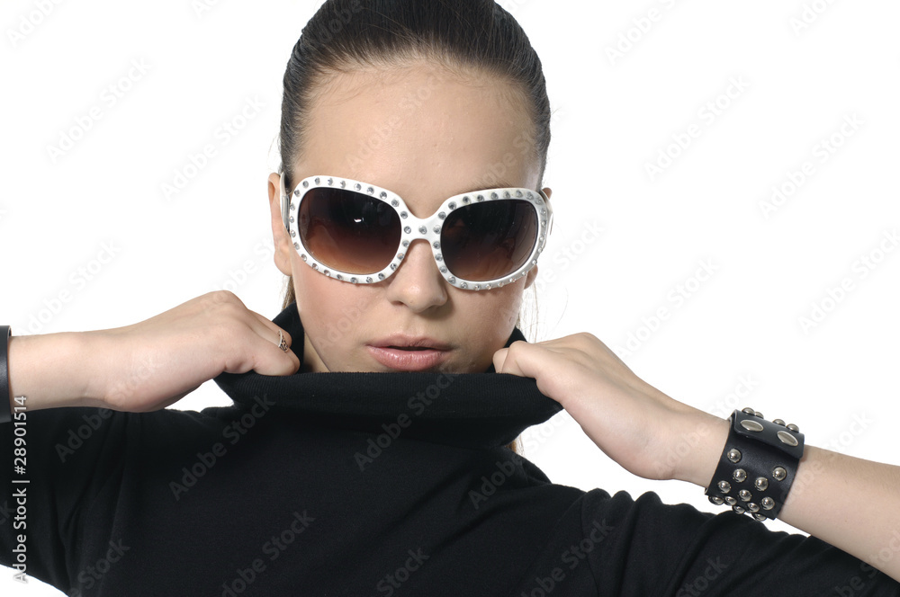 Fashion model with designer sunglasses Fashion model with designer sunglasses
