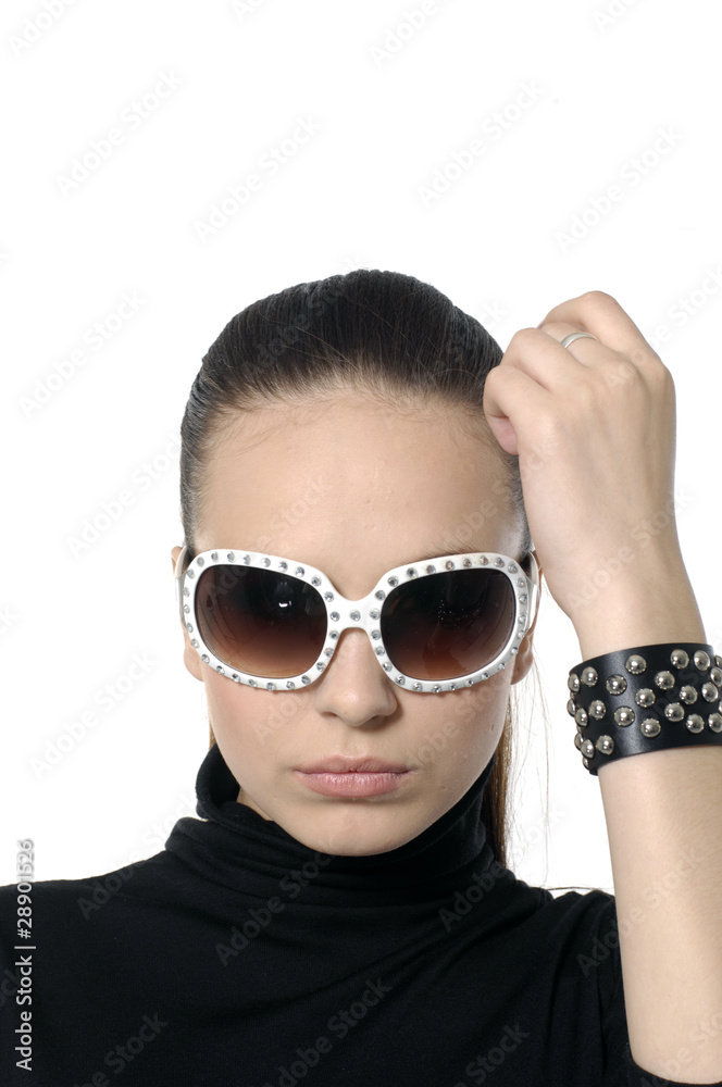 Young woman wearing modern sunglasses Young woman wearing modern sunglasses