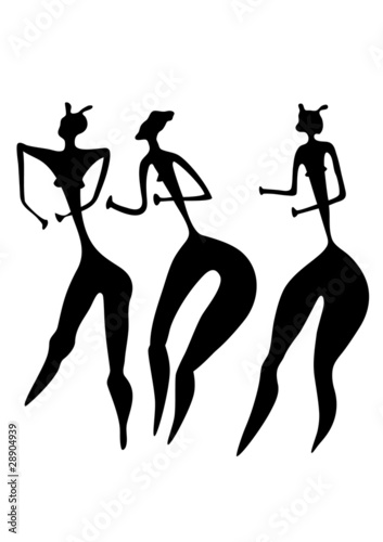 three women - primitive art - vector