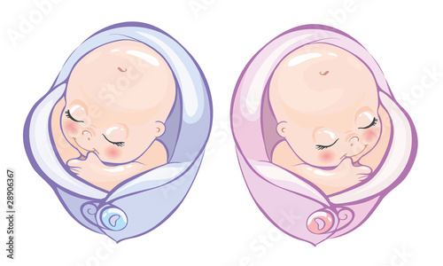 Set with little sleeping boy and girl