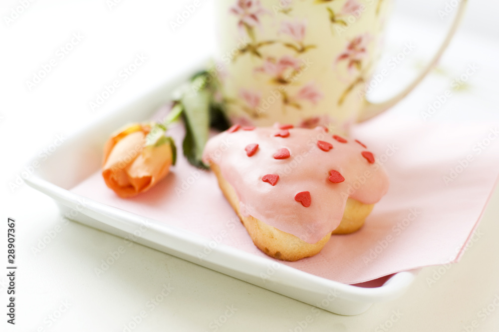 heart shape cake and cup