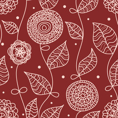 Wandcirkels Bordeaux patronen Botanisch bloemenpatroon delicate stijl  © Danussa
