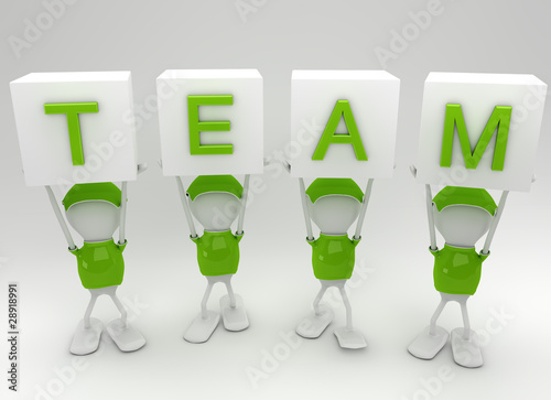 Team players working together side by side