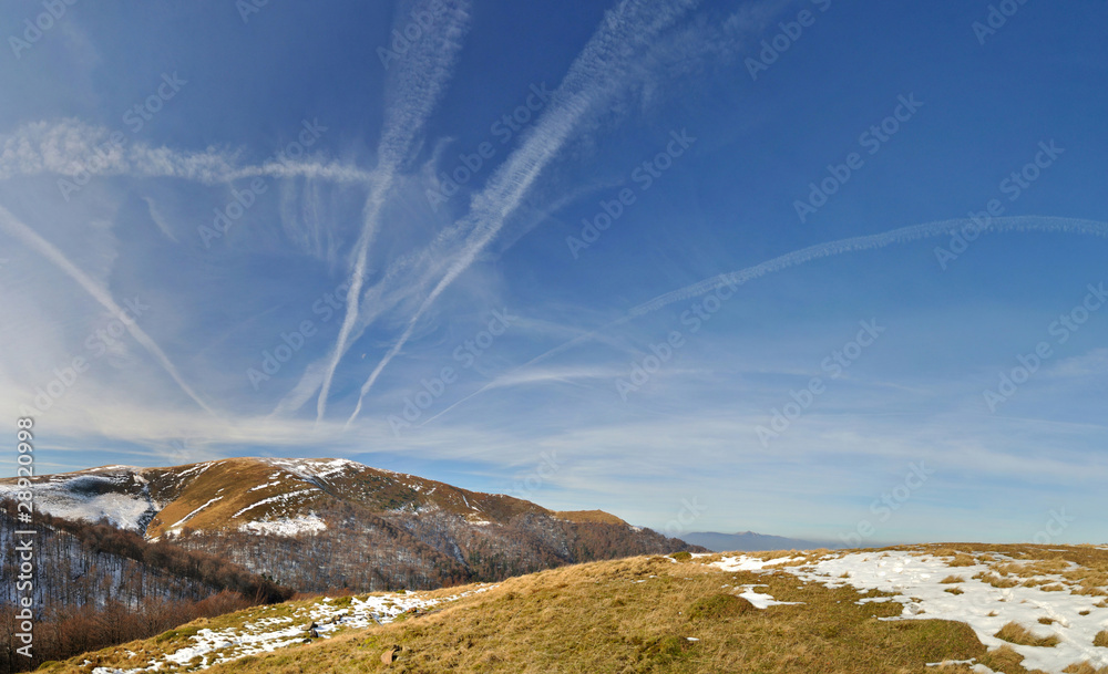 Mountain ridge panorama. Carpathian Mountains