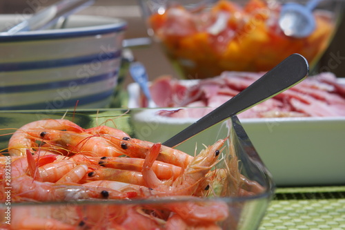 Fresh seafood, meat and salad lunch